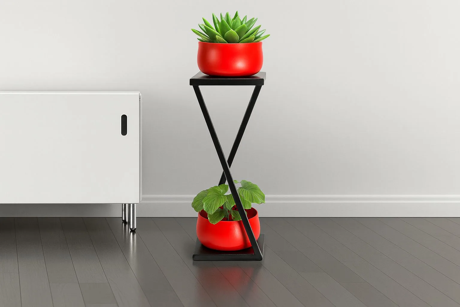 Zion Planter with 2 Metalix Metal Pots in Z-Shape Stand – Modern Contemporary Accent by Urban Plant